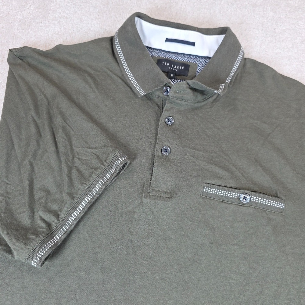 Ted Baker Polo Shirt Mens 6 2XL Green‎ Cotton Blend Short Sleeve Pocket Classic